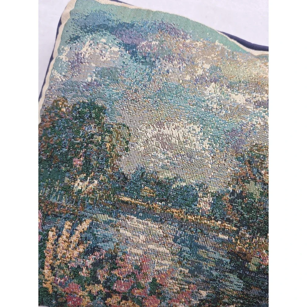 Vintage Tapestry Throw Pillow Impressionist Scene Floral Home Water Clouds 11x17
